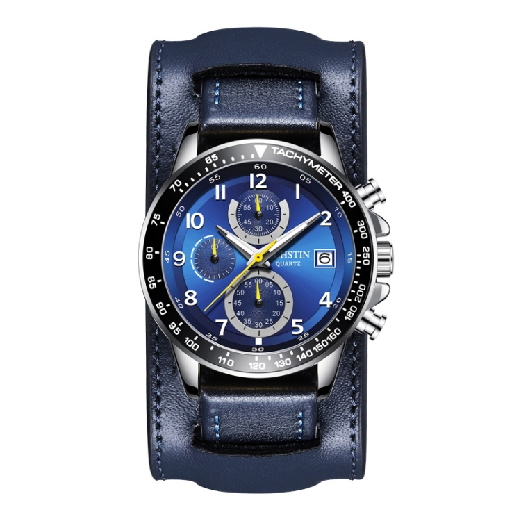 Ochstin 7233 Multifunctional Business Leather Wrist Wrist Waterproof Quartz Watch(Silver+Blue)