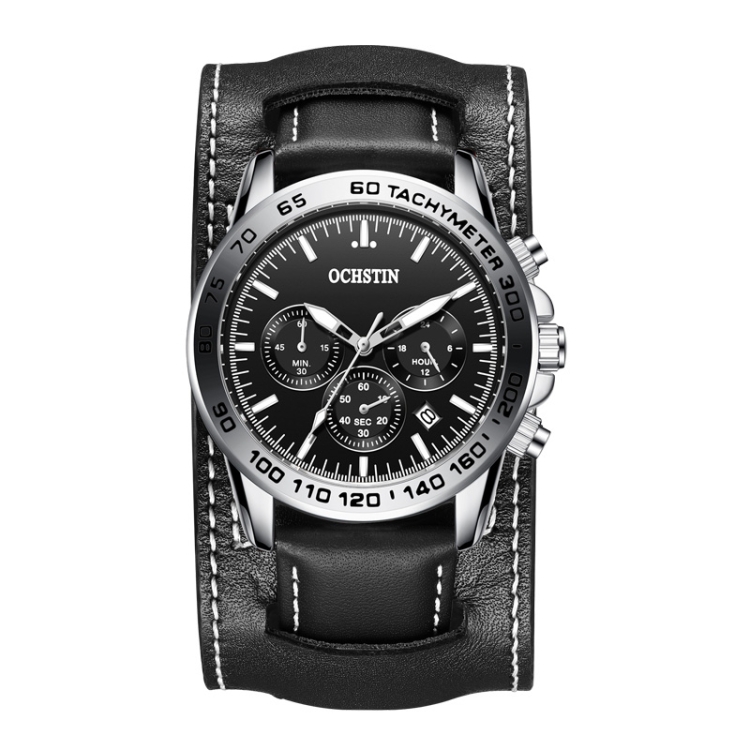 Ochstin 7234 Multifunctional Business Leather Wrist Wrist Waterproof Quartz Watch(Black+Black)