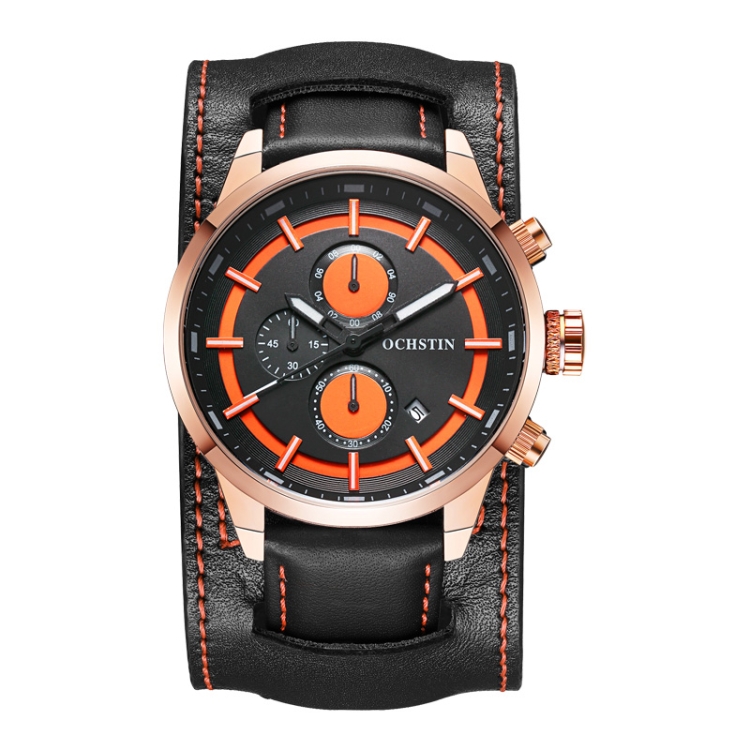 Ochstin 7235 Multifunctional Business Leather Wrist Wrist Waterproof Quartz Watch(Rose Gold+Black)