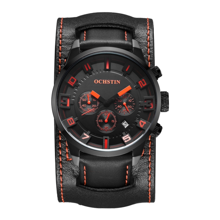 Ochstin 7236 Multifunctional Business Leather Wrist Wrist Waterproof Quartz Watch(Orange+Black)