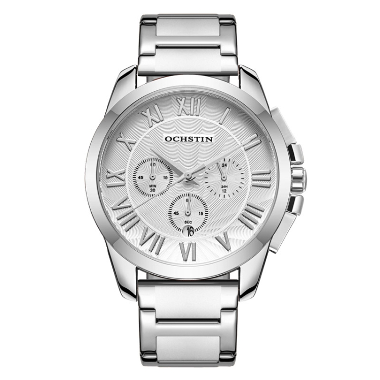 OCHSTIN 7242 Multifunctional Quartz Waterproof Steel Strap Men Watch(Silver White)