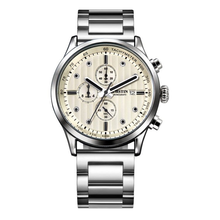 OCHSTIN 7244 Fashion Steel Strap Multifunctional Quartz Men Watch(Silver White)