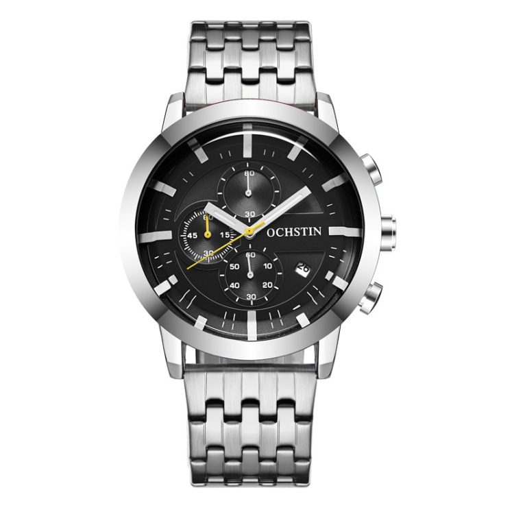 OCHSTIN 7248 Fashion Steel Strap Multifunctional Quartz Men Watch(Silver Black)