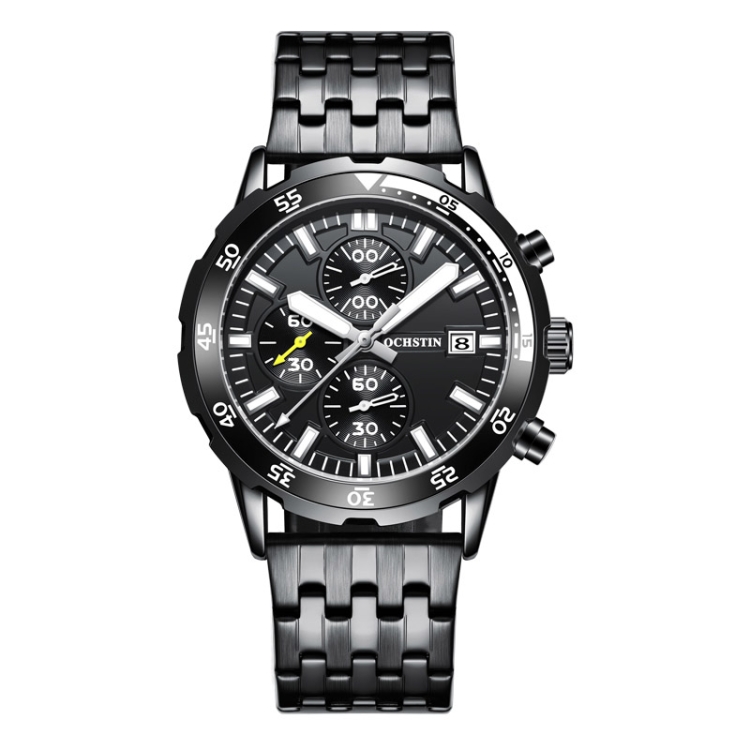 OCHSTIN 7252 Fashion Steel Strap Multifunctional Quartz Men Watch(Black)