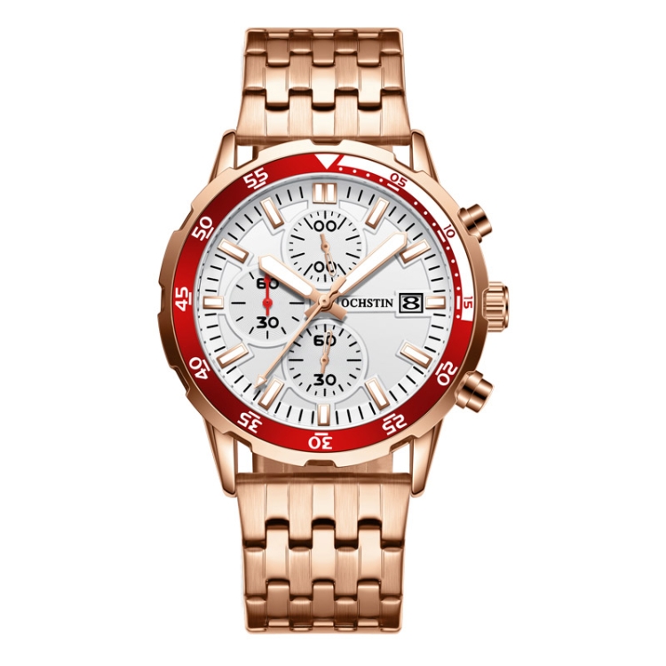 OCHSTIN 7252 Fashion Steel Strap Multifunctional Quartz Men Watch(Gold)