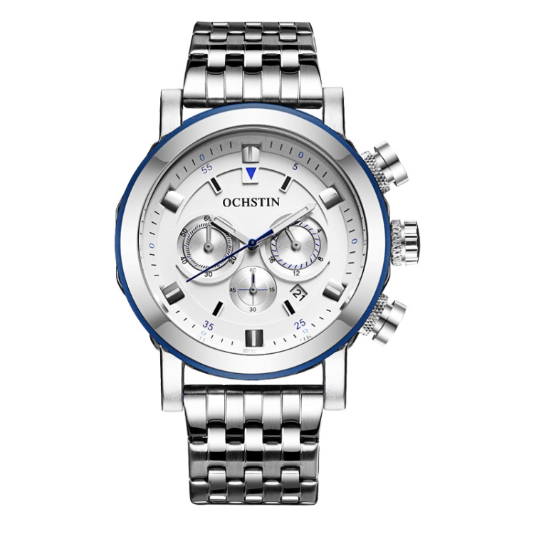 OCHSTIN 7254 Fashion Steel Strap Multifunctional Quartz Men Watch(Silver White)