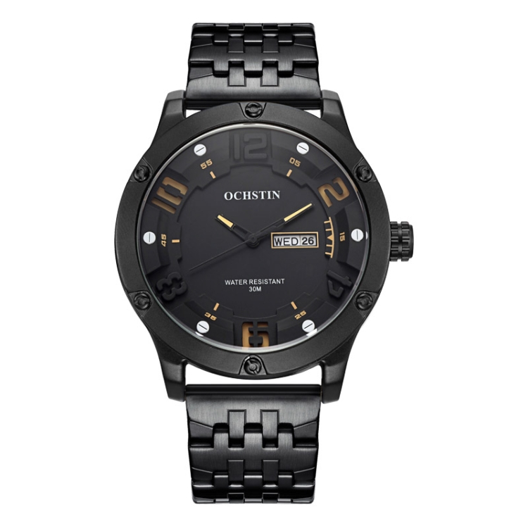 OCHSTIN 7255 Fashion Steel Strap Day-date Quartz Men Watch(Black Beige)