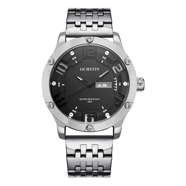 OCHSTIN 7255 Fashion Steel Strap Day-date Quartz Men Watch(Silver White)