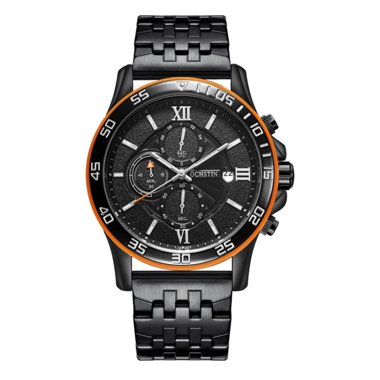 OCHSTIN 7257 Fashion Steel Strap Multifunctional Quartz Men Watch(Black)