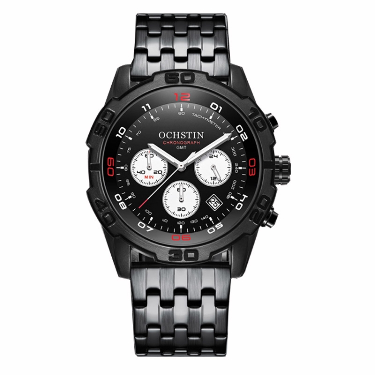 OCHSTIN 7260 Fashion Steel Strap Multifunctional Quartz Men Watch(Black)