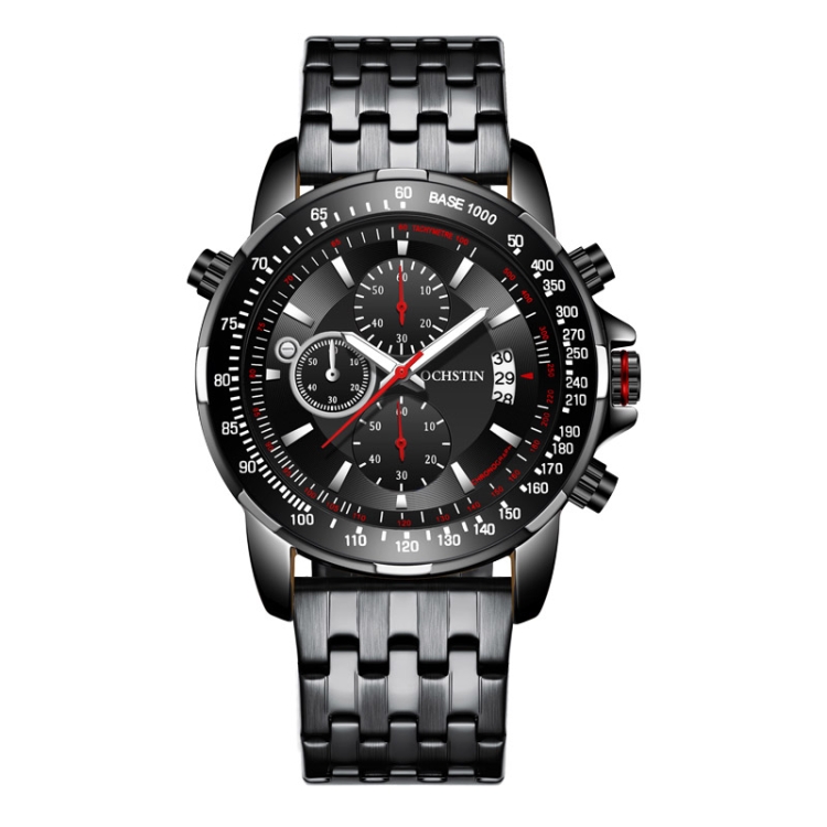 OCHSTIN 7261 Fashion Steel Strap Multifunctional Quartz Men Watch(Black)