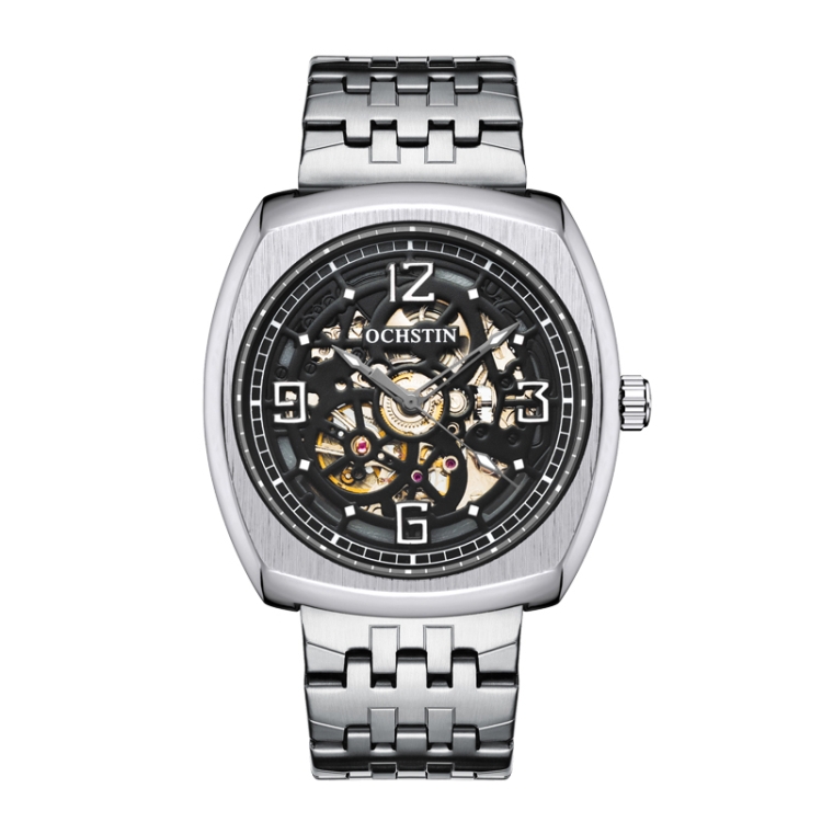 OCHSTIN 7262 Masterpiece Series Mechanical Steel Band Men Watch(Silver Black)