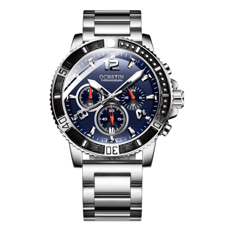 OCHSTIN 7263 Fashion Steel Strap Multifunctional Quartz Men Watch(Silver Blue)