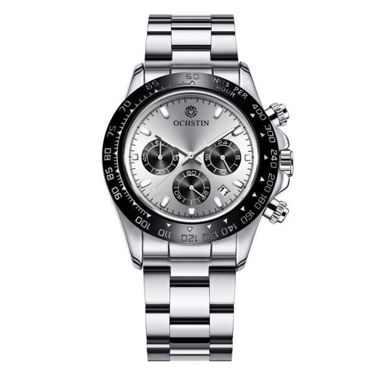 OCHSTIN Augusten 6103B Multi Function Quartz Watch Sports luminous Waterproof Watch Calendar Steel Band Men Watch(Silvery)