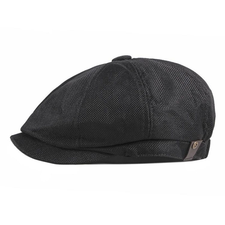 Octagonal Hat Men Breathable Imitation Hemp Duck Tongue Cap Beret(Black)