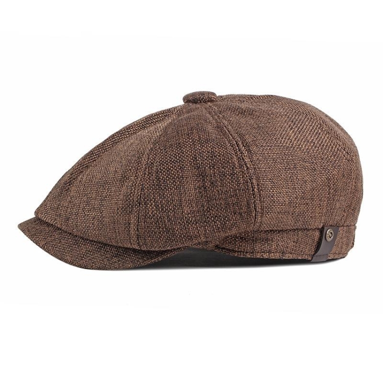 Octagonal Hat Men Breathable Imitation Hemp Duck Tongue Cap Beret(Coffee)