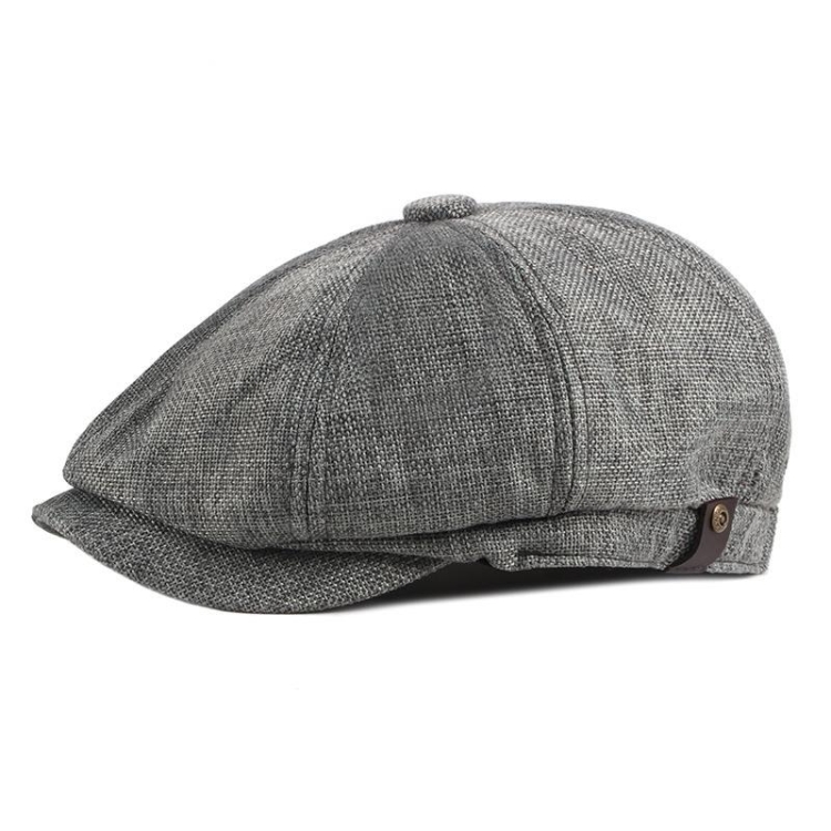 Octagonal Hat Men Breathable Imitation Hemp Duck Tongue Cap Beret(Dark Gray)