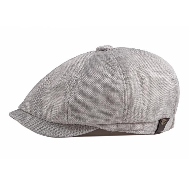 Octagonal Hat Men Breathable Imitation Hemp Duck Tongue Cap Beret(light Grey)