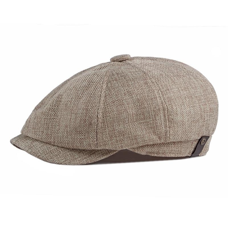 Octagonal Hat Men Breathable Imitation Hemp Duck Tongue Cap Beret(Light Khaki)