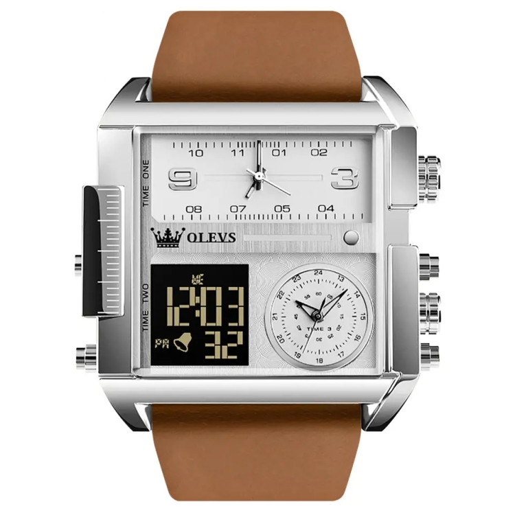 OLEVS 1101 Sports Multi-Function Square Men Quartz Electronic Watch(Brown White)