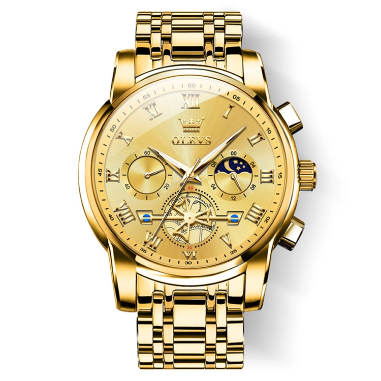 OLEVS 2859 Men Multifunctional Luminous Waterproof Quartz Watch(Gold)