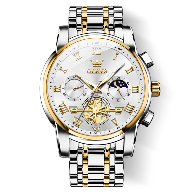 OLEVS 2859 Men Multifunctional Luminous Waterproof Quartz Watch(White + Gold)