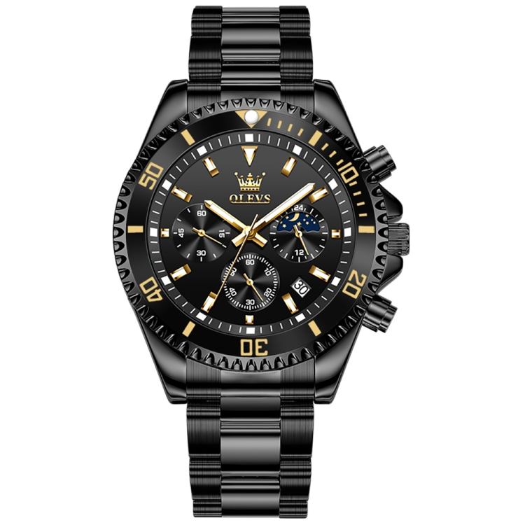OLEVS 2870 Men Multifunctional Chronograph Three Eyes Waterproof Quartz Watch(Black)