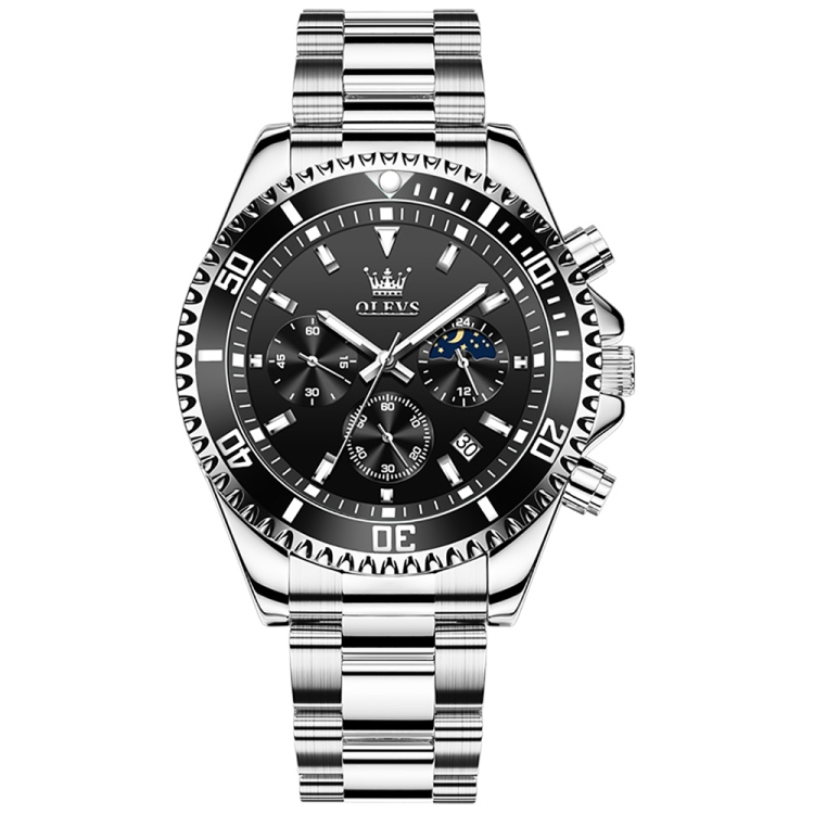 OLEVS 2870 Men Multifunctional Chronograph Three Eyes Waterproof Quartz Watch(Black + Silver)
