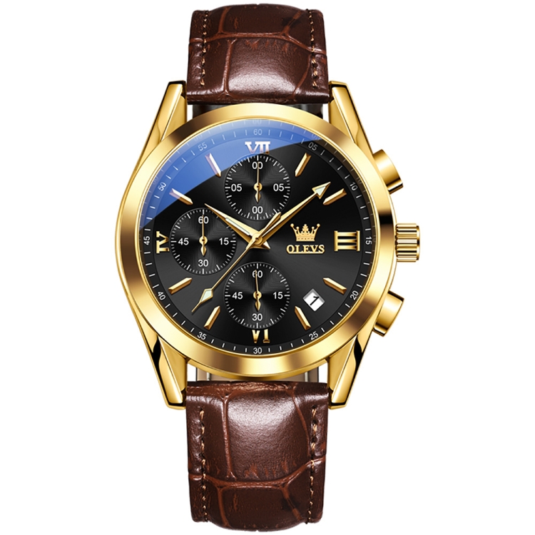 OLEVS 2872 Men Three Eyes Six Needles Chronograph Waterproof Quartz Watch(Black + Gold)