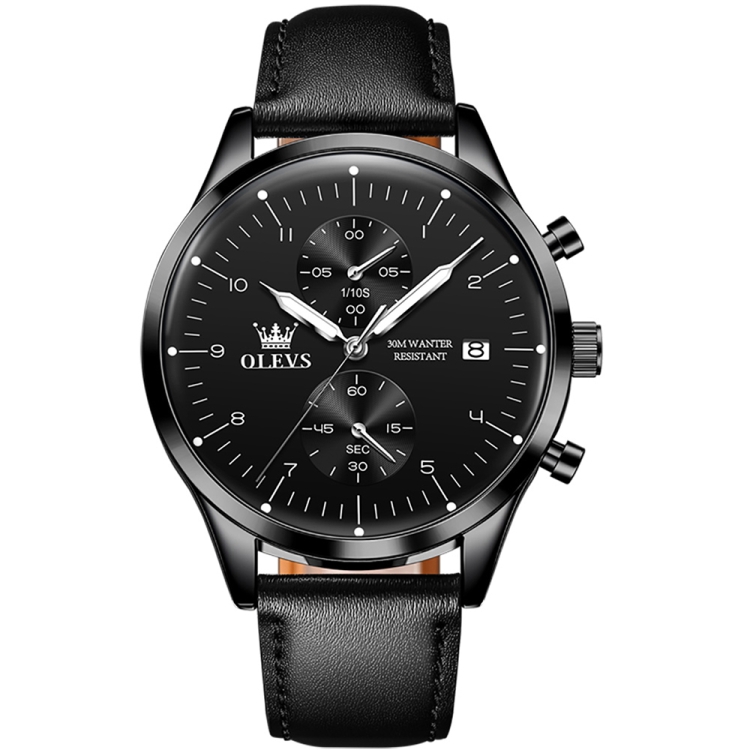 OLEVS 2880 Men Multifunctional Business Waterproof Leather Strap Quartz Watch(Black)