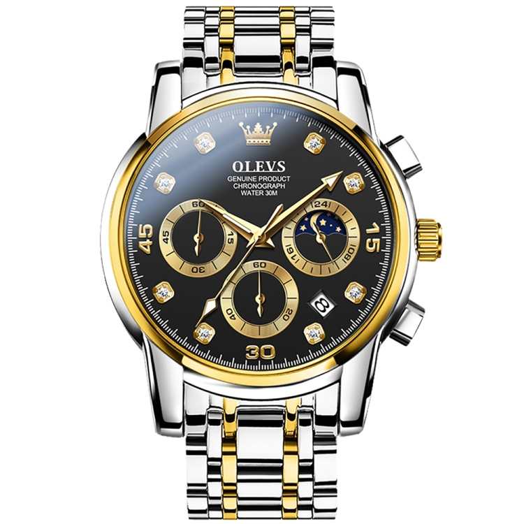 OLEVS 2889 Men Multifunctional Luminous Waterproof Quartz Watch(Black + Gold)
