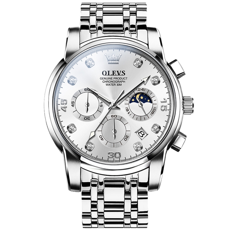 OLEVS 2889 Men Multifunctional Luminous Waterproof Quartz Watch(White)