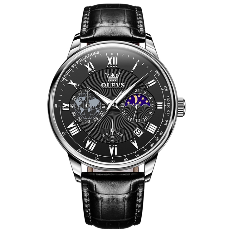 OLEVS 2893 Men Multifunctional Business Quartz Watch(Black)