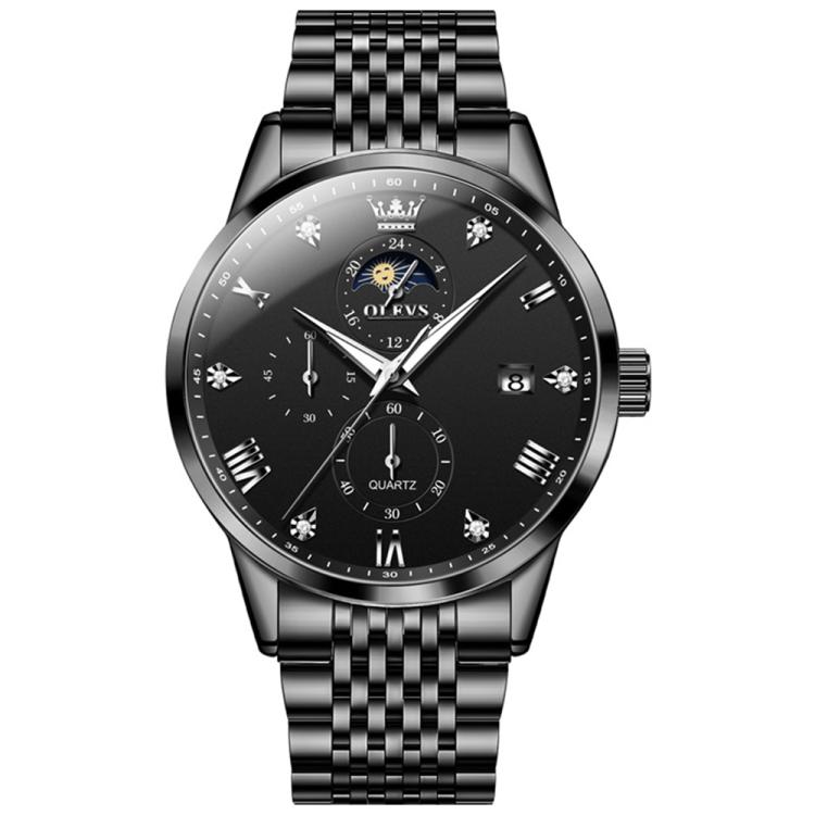 OLEVS 2925 Men Multifunctional Waterproof Luminous Quartz Watch(Black)