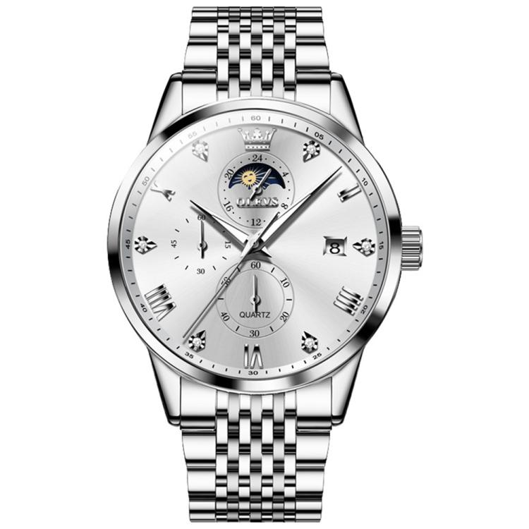 OLEVS 2925 Men Multifunctional Waterproof Luminous Quartz Watch(Silver White)