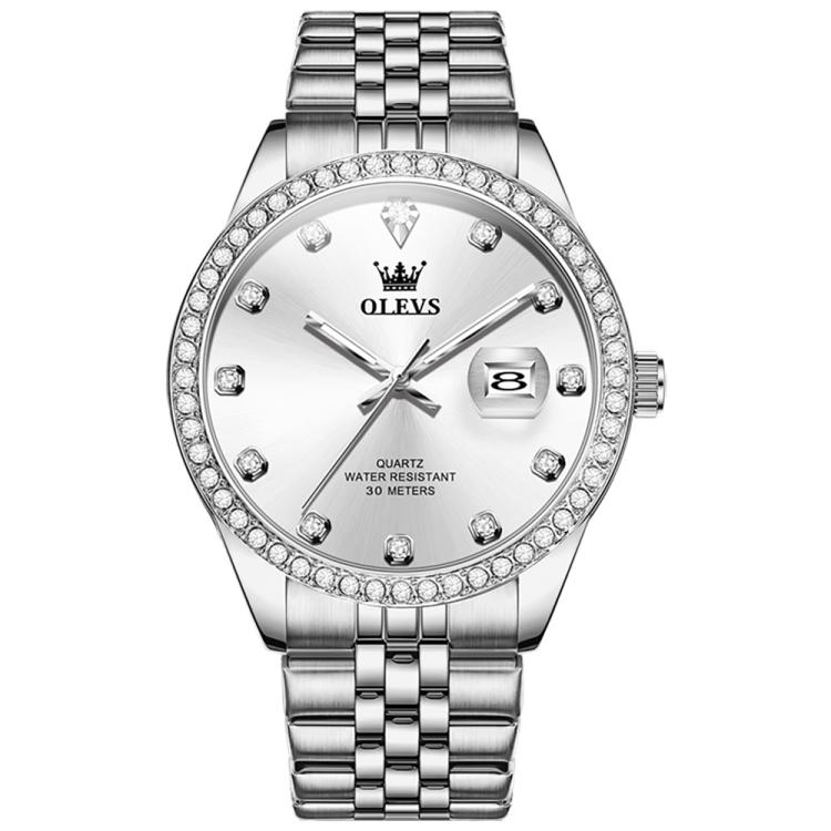 OLEVS 3629 Men Diamond Bezel Luminous Waterproof Quartz Watch(Silver)