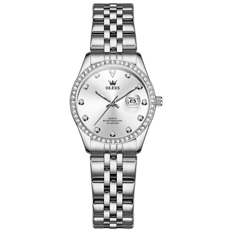 OLEVS 3629 Women Diamond Bezel Luminous Waterproof Quartz Watch(Silver)