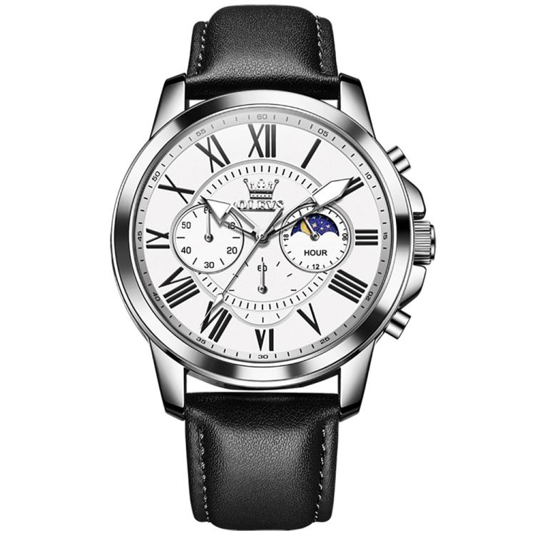 OLEVS 3632 Men Multifunctional Large Dial Luminous Waterproof Quartz Watch(Black + White)