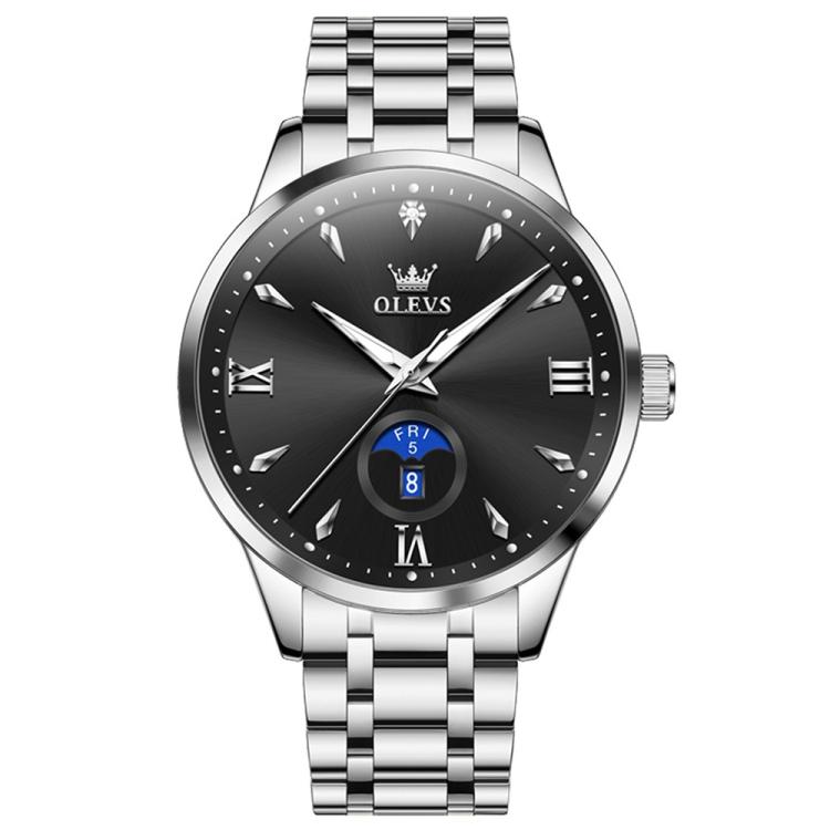 OLEVS 3646 Men Multifunctional Moon Phase Stone Waterproof Quartz Watch(Black)