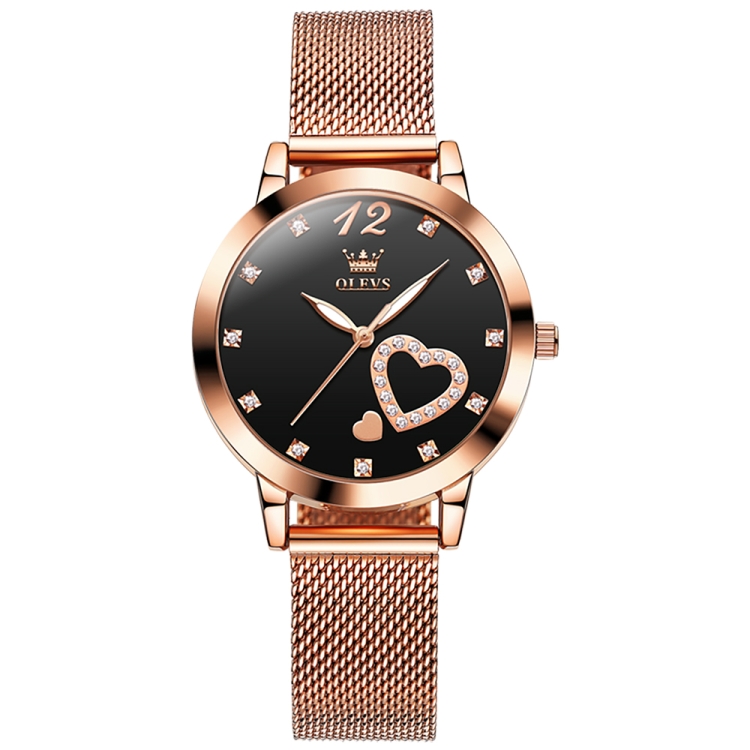 OLEVS 5189 Women Heart Shape Waterproof Quartz Watch(Black)