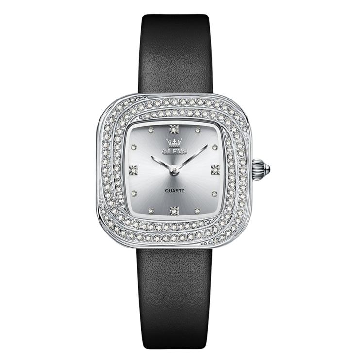 OLEVS 5512 Women Square Diamond Ring Waterproof Quartz Watch(Black)