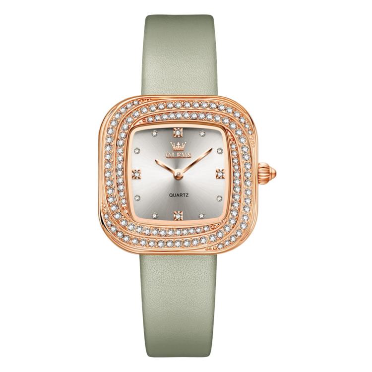 OLEVS 5512 Women Square Diamond Ring Waterproof Quartz Watch(Green)