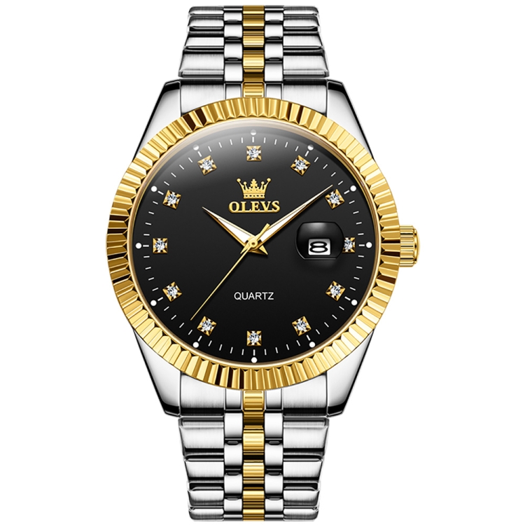 OLEVS 5526 Men Diamond Set Luminous Waterproof Quartz Watch(Black)