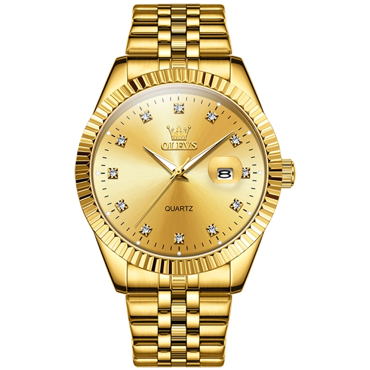 OLEVS 5526 Men Diamond Set Luminous Waterproof Quartz Watch(Gold)