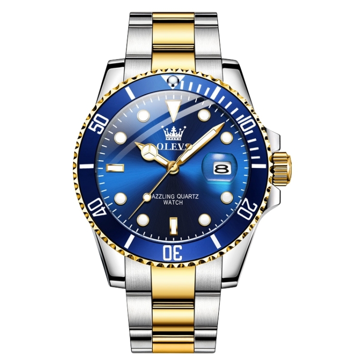 OLEVS 5885 Men Fashion Waterproof Luminous Quartz Watch(Blue + Gold)