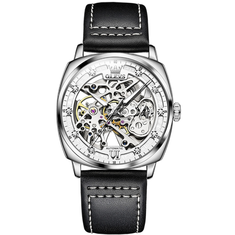 OLEVS 6651 Men Luminous Waterproof Hollow Mechanical Watch(White)