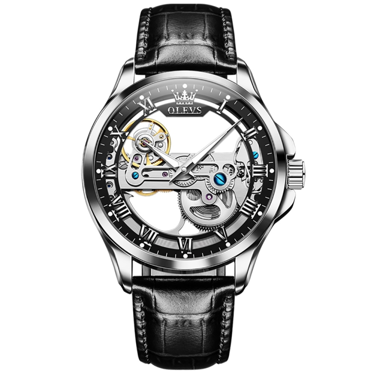 OLEVS 6661 Men Fashion Luminous Waterproof Mechanical Watch(Black + Silver)