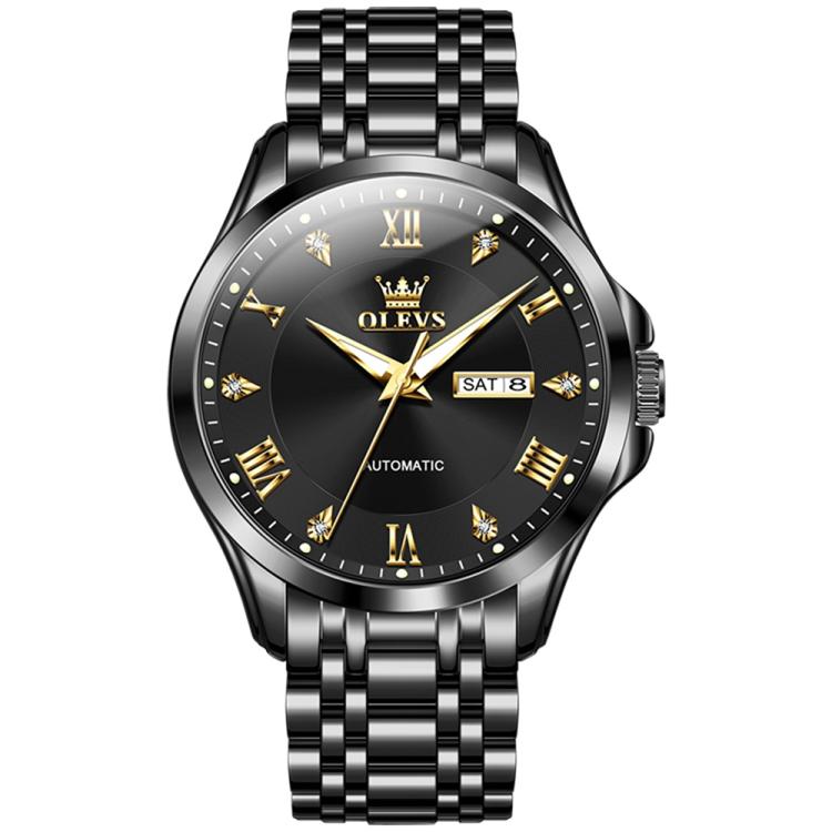 OLEVS 6702 Men Waterproof Luminous Dual Calendar Mechanical Watch(Black Gold)