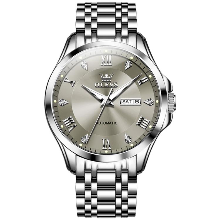 OLEVS 6702 Men Waterproof Luminous Dual Calendar Mechanical Watch(Grey)
