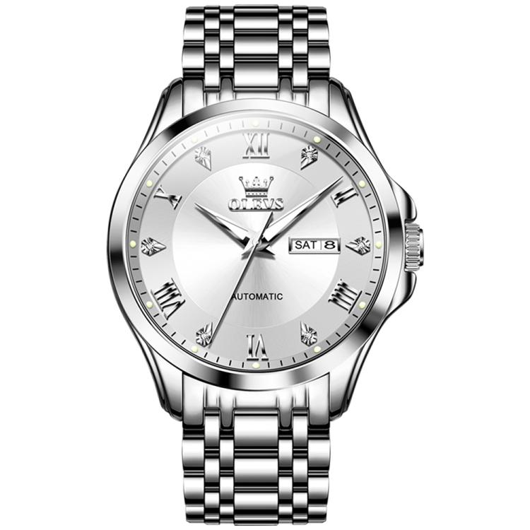 OLEVS 6702 Men Waterproof Luminous Dual Calendar Mechanical Watch(White)